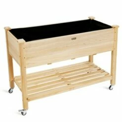Costway Raised Garden Bed Wood Elevated Planter Bed w/Lockable Wheels Shelf & Liner -Cheap Planters Store unnamed file 7622