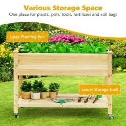 Costway Raised Garden Bed Wood Elevated Planter Bed w/Lockable Wheels Shelf & Liner -Cheap Planters Store unnamed file 7626