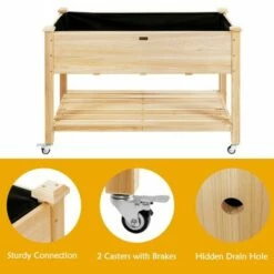 Costway Raised Garden Bed Wood Elevated Planter Bed w/Lockable Wheels Shelf & Liner -Cheap Planters Store unnamed file 7627