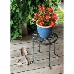 14" Tall Round Trivet Iron Plant Stand Graphite Powder Coat Finish - Achla Designs