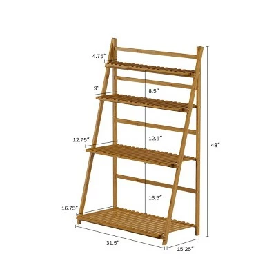 Nature Spring 4-Tier Freestanding Indoor/Outdoor Bamboo Ladder Plant Stand and Storage Shelf - 31.5" x 16.75", Brown 4 Nature Spring 4-Tier Freestanding Indoor/Outdoor Bamboo Ladder Plant Stand and Storage Shelf - 31.5" x 16.75", Brown - Image 2