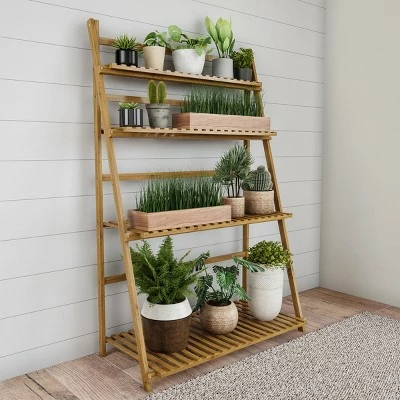 Nature Spring 4-Tier Freestanding Indoor/Outdoor Bamboo Ladder Plant Stand and Storage Shelf - 31.5" x 16.75", Brown 5 Nature Spring 4-Tier Freestanding Indoor/Outdoor Bamboo Ladder Plant Stand and Storage Shelf - 31.5" x 16.75", Brown - Image 3