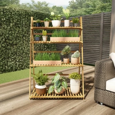 Nature Spring 4-Tier Freestanding Indoor/Outdoor Bamboo Ladder Plant Stand and Storage Shelf - 31.5" x 16.75", Brown 6 Nature Spring 4-Tier Freestanding Indoor/Outdoor Bamboo Ladder Plant Stand and Storage Shelf - 31.5" x 16.75", Brown - Image 4