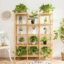 Costway Multifunctional Bamboo Shelf Flower Plant Stand Display Storage Rack Unit Closet -Cheap Planters Store unnamed file 7689