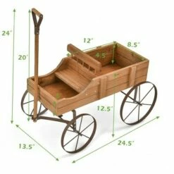 Costway Garden Plant Planter Wooden Wagon Planter W/ Wheel Garden Yard