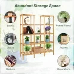 Costway Multifunctional Bamboo Shelf Flower Plant Stand Display Storage Rack Unit Closet -Cheap Planters Store unnamed file 7693