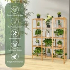 Costway Multifunctional Bamboo Shelf Flower Plant Stand Display Storage Rack Unit Closet -Cheap Planters Store unnamed file 7694