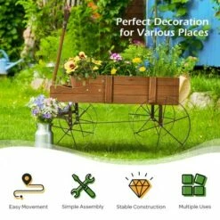 Costway Garden Plant Planter Wooden Wagon Planter W/ Wheel Garden Yard 16 Costway Garden Plant Planter Wooden Wagon Planter W/ Wheel Garden Yard -Cheap Planters Store unnamed file 771