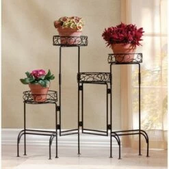 Zingz & Thingz 24.75" Indoor/Outdoor Metal Four-Tier Plant Stand Screen Black - Zings & Thingz