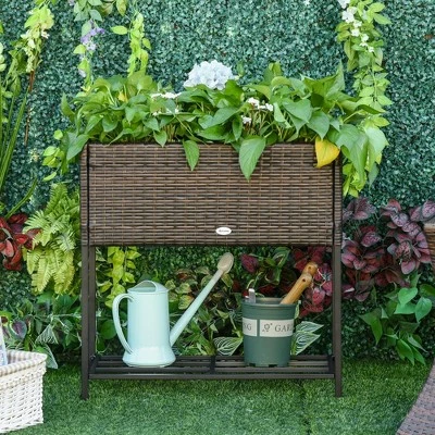 Outsunny Elevated Metal Raised Garden Bed with Rattan Wicker Look Underneath Tool Storage Rack Sophisticated Modern Design 3 Outsunny Elevated Metal Raised Garden Bed with Rattan Wicker Look Underneath Tool Storage Rack Sophisticated Modern Design