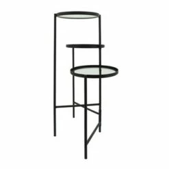 22" 3-Layered Metal/Glass Plant Stand - Black - Sagebrook Home