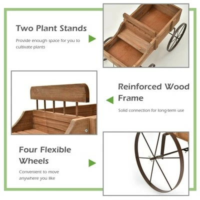 Costway Garden Plant Planter Wooden Wagon Planter W/ Wheel Garden Yard 10 Costway Garden Plant Planter Wooden Wagon Planter W/ Wheel Garden Yard - Image 8