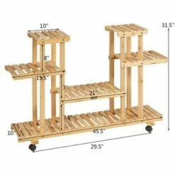 Costway 4-Tier Wooden Plant Stand W/Wheels Multipurpose Storage Rack, Wood Grain Color