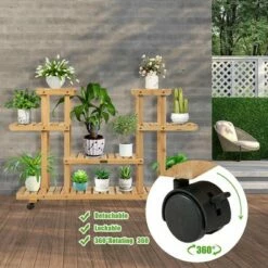 Costway 4-Tier Wooden Plant Stand W/Wheels Multipurpose Storage Rack, Wood Grain Color -Cheap Planters Store unnamed file 7778