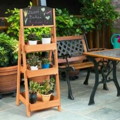 Costway Wooden Sidewalk Menu Chalkboard Sign W/ 3 Removable Plant Display Shelves -Cheap Planters Store unnamed file 7796