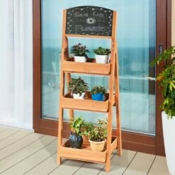 Costway Wooden Sidewalk Menu Chalkboard Sign W/ 3 Removable Plant Display Shelves -Cheap Planters Store unnamed file 7797
