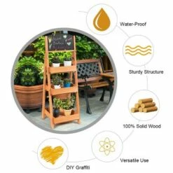 Costway Wooden Sidewalk Menu Chalkboard Sign W/ 3 Removable Plant Display Shelves -Cheap Planters Store unnamed file 7798