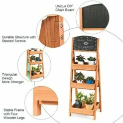Costway Wooden Sidewalk Menu Chalkboard Sign W/ 3 Removable Plant Display Shelves -Cheap Planters Store unnamed file 7799
