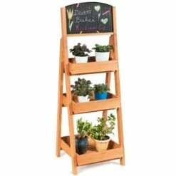 Costway Wooden Sidewalk Menu Chalkboard Sign W/ 3 Removable Plant Display Shelves -Cheap Planters Store unnamed file 7802