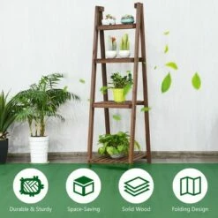Costway 4-Tier Folding Flower Stand Rack Wood Plant Storage Display Shelf Multipurpose -Cheap Planters Store unnamed file 7810