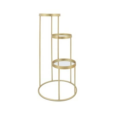 Sagebrook Home 27" Metal 3-Tiered Plant Stand Gold 4 Sagebrook Home 27" Metal 3-Tiered Plant Stand Gold - Image 2