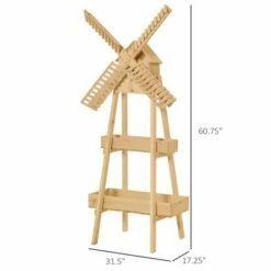Outsunny 2 Tier Wood Flower Stand with Windmill Garden Decor Display Rack with Built-in Mini Bird House Great for Indoor/Outdoor -Cheap Planters Store unnamed file 7825