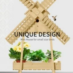Outsunny 2 Tier Wood Flower Stand with Windmill Garden Decor Display Rack with Built-in Mini Bird House Great for Indoor/Outdoor -Cheap Planters Store unnamed file 7826