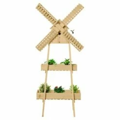 Outsunny 2 Tier Wood Flower Stand with Windmill Garden Decor Display Rack with Built-in Mini Bird House Great for Indoor/Outdoor -Cheap Planters Store unnamed file 7827