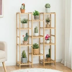 Costway Bamboo 11-Tier Plant Stand Utility Shelf Free Standing Storage Rack Pot Holder