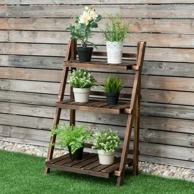 Costway 3 Tier Outdoor Wood Design Flower Pot Shelf Stand Folding Display Rack Garden 4 Costway 3 Tier Outdoor Wood Design Flower Pot Shelf Stand Folding Display Rack Garden - Image 2