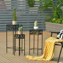 Costway Set of 3 Metal Plant Stand Flower Pot Holder Rack w/Colorful Ceramic Beads