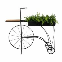 18" Bike Metal/Wood Planter - Brown/Black - Sagebrook Home