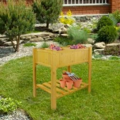 Northlight 3ft Wooden Raised Garden Bed Planter Box with Shelf