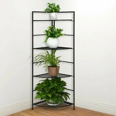 Costway 4 Tier Folding Metal Shelf Plant Stand Storage Open Shelf Corner Display Rack 4 Costway 4 Tier Folding Metal Shelf Plant Stand Storage Open Shelf Corner Display Rack - Image 2