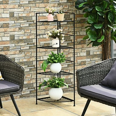 Costway 4 Tier Folding Metal Shelf Plant Stand Storage Open Shelf Corner Display Rack 5 Costway 4 Tier Folding Metal Shelf Plant Stand Storage Open Shelf Corner Display Rack - Image 3