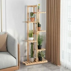 Costway 6 Tier 7 Potted Plant Stand Rack Bamboo Display Shelf for Patio Yard
