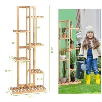 Costway 6 Tier 7 Potted Plant Stand Rack Bamboo Display Shelf for Patio Yard 5 Costway 6 Tier 7 Potted Plant Stand Rack Bamboo Display Shelf for Patio Yard - Image 3