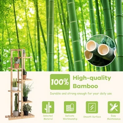 Costway 6 Tier 7 Potted Plant Stand Rack Bamboo Display Shelf for Patio Yard 6 Costway 6 Tier 7 Potted Plant Stand Rack Bamboo Display Shelf for Patio Yard - Image 4