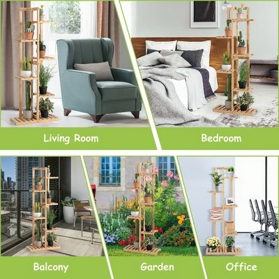 Costway 6 Tier 7 Potted Plant Stand Rack Bamboo Display Shelf for Patio Yard 7 Costway 6 Tier 7 Potted Plant Stand Rack Bamboo Display Shelf for Patio Yard - Image 5