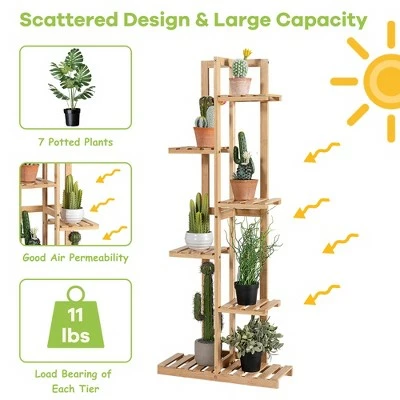 Costway 6 Tier 7 Potted Plant Stand Rack Bamboo Display Shelf for Patio Yard 9 Costway 6 Tier 7 Potted Plant Stand Rack Bamboo Display Shelf for Patio Yard - Image 7