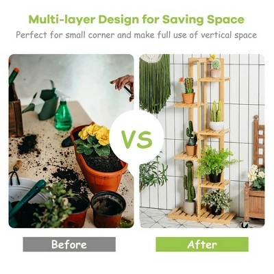 Costway 6 Tier 7 Potted Plant Stand Rack Bamboo Display Shelf for Patio Yard 10 Costway 6 Tier 7 Potted Plant Stand Rack Bamboo Display Shelf for Patio Yard - Image 8