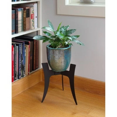 12" Tall Small Indoor Outdoor Ibex Iron Plant Stand with Curved Legs Black Powder Coat Finish - Achla Designs 4 12" Tall Small Indoor Outdoor Ibex Iron Plant Stand with Curved Legs Black Powder Coat Finish - Achla Designs - Image 2