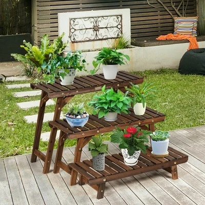 Costway 3 Tier Step Design Plant Shelf Rack Freestanding Ladder Flower Pot Stand Holder 4 Costway 3 Tier Step Design Plant Shelf Rack Freestanding Ladder Flower Pot Stand Holder - Image 2