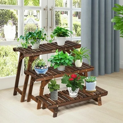 Costway 3 Tier Step Design Plant Shelf Rack Freestanding Ladder Flower Pot Stand Holder 5 Costway 3 Tier Step Design Plant Shelf Rack Freestanding Ladder Flower Pot Stand Holder - Image 3