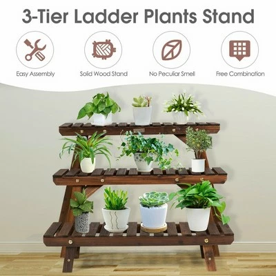 Costway 3 Tier Step Design Plant Shelf Rack Freestanding Ladder Flower Pot Stand Holder 7 Costway 3 Tier Step Design Plant Shelf Rack Freestanding Ladder Flower Pot Stand Holder - Image 5