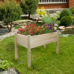 Northlight 4ft Natural Wood Raised Garden Bed Planter Box with Liner