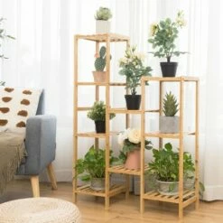 Costway Bamboo 9-Tier Plant Stand Utility Shelf Free Standing Storage Rack Pot Holder