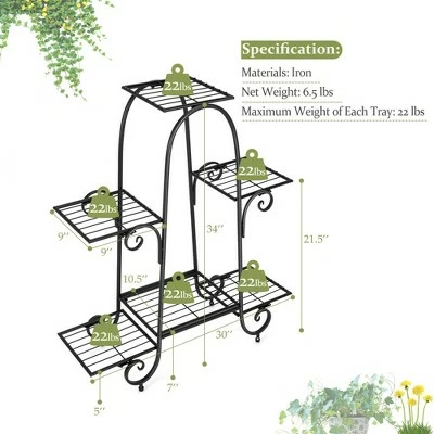 Costway 6 Tier Flower Pot Holder Metal Vertical Shelves Corner Plants Display Rack 3 Costway 6 Tier Flower Pot Holder Metal Vertical Shelves Corner Plants Display Rack