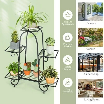 Costway 6 Tier Flower Pot Holder Metal Vertical Shelves Corner Plants Display Rack 6 Costway 6 Tier Flower Pot Holder Metal Vertical Shelves Corner Plants Display Rack - Image 4