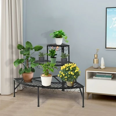 Costway Corner Plant Stand Metal 3 Tier Ladder Potted Shelf Flower Holder Display Rack 5 Costway Corner Plant Stand Metal 3 Tier Ladder Potted Shelf Flower Holder Display Rack - Image 3